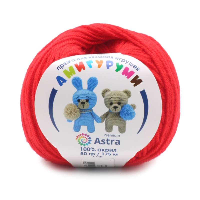 Пряжа "Амигуруми" 046 красный 5*50 г. 175м 100% акрил  Astra Premium 046														