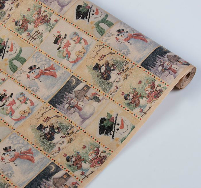 Бумага упаковочная крафт Снеговики 72см*10м за 1м 2811581														