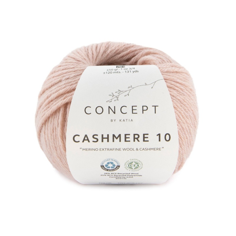Пряжа "Katia CASHMERE 10" 75 св. розовый 50г/120м 40% шерсть, 25% вискоза, 10% полиамид, 10% кашемир													
