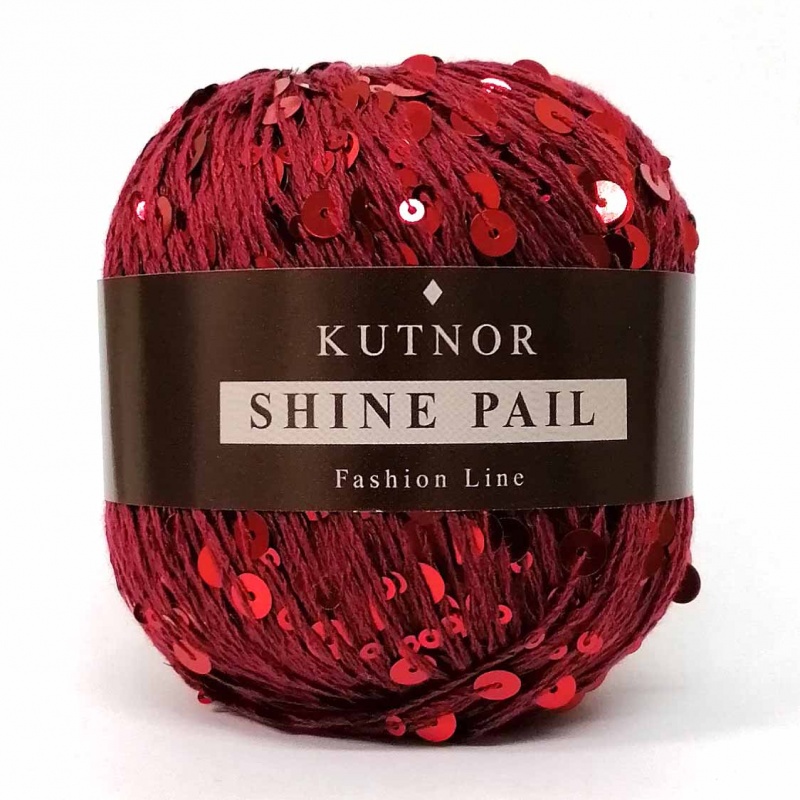 Пряжа "SHINE PAIL" 032 т. красный с пайетками 10*50г. 120м 98% хлопок, 2% пайетки  Kutno 032														