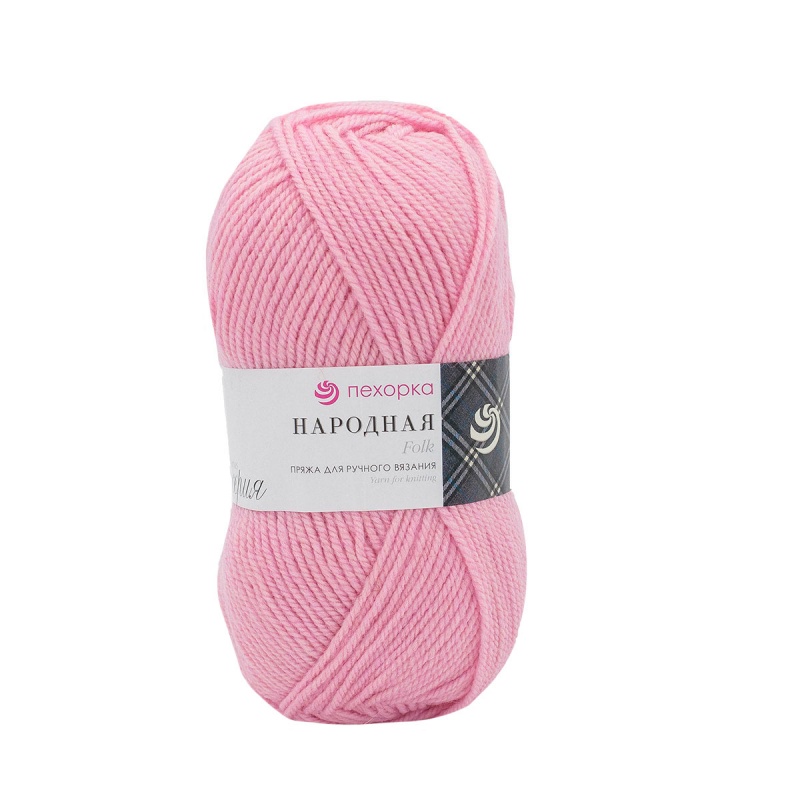 Пряжа "Народная" розовый 20 5*100 г. 220м 30% п. тонкая шерсть. 70% ПАН объемный  Пехорка 20														
