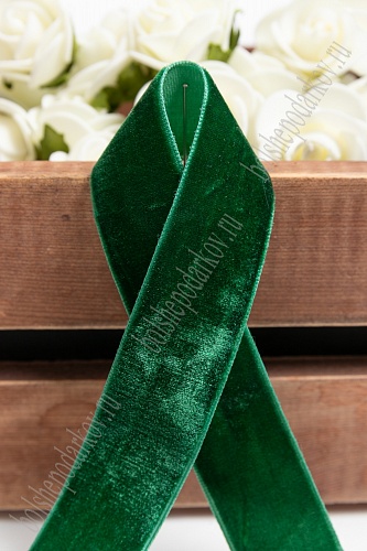 Лента бархатная 25мм цвет 163 зеленый 25мм*22,86м за 1 м 313-78/SF-2322														