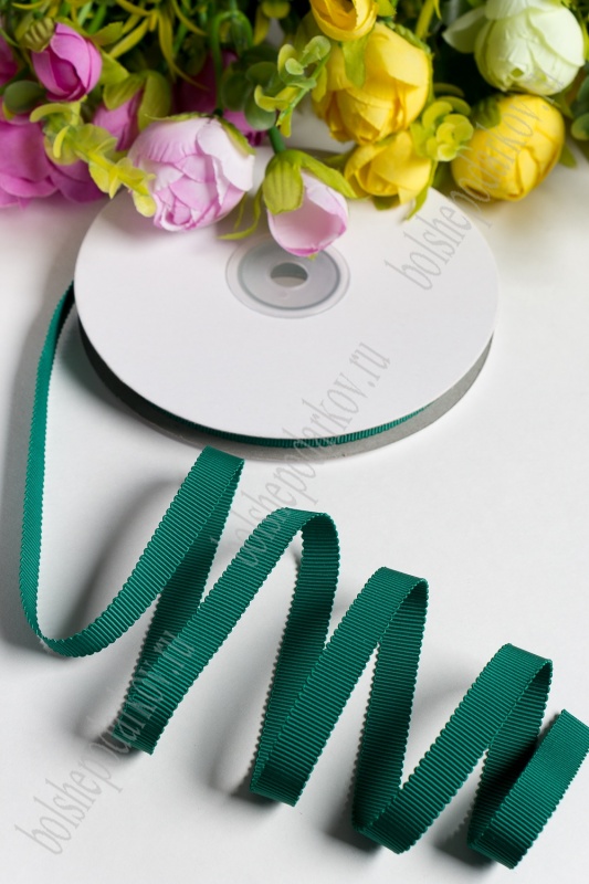 Лента репсовая с волнистыми краями, т.зеленый 589 10мм*18,2м 128-701														