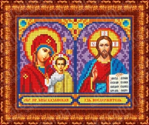 Канва с рисунком "Венчальная пара.Б.М. Казанская и Господь Вседержитель" бисер (А5)  Каролинка КБИ-5011