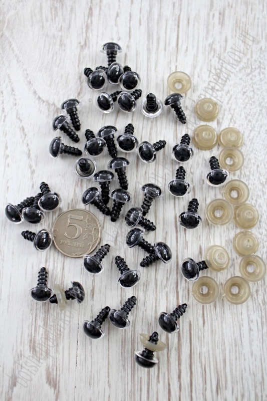 Глаза 12мм с фиксированными зрачками винтовые цвет полупрозрачные черный за 1шт 12/304-136/SF-2140														