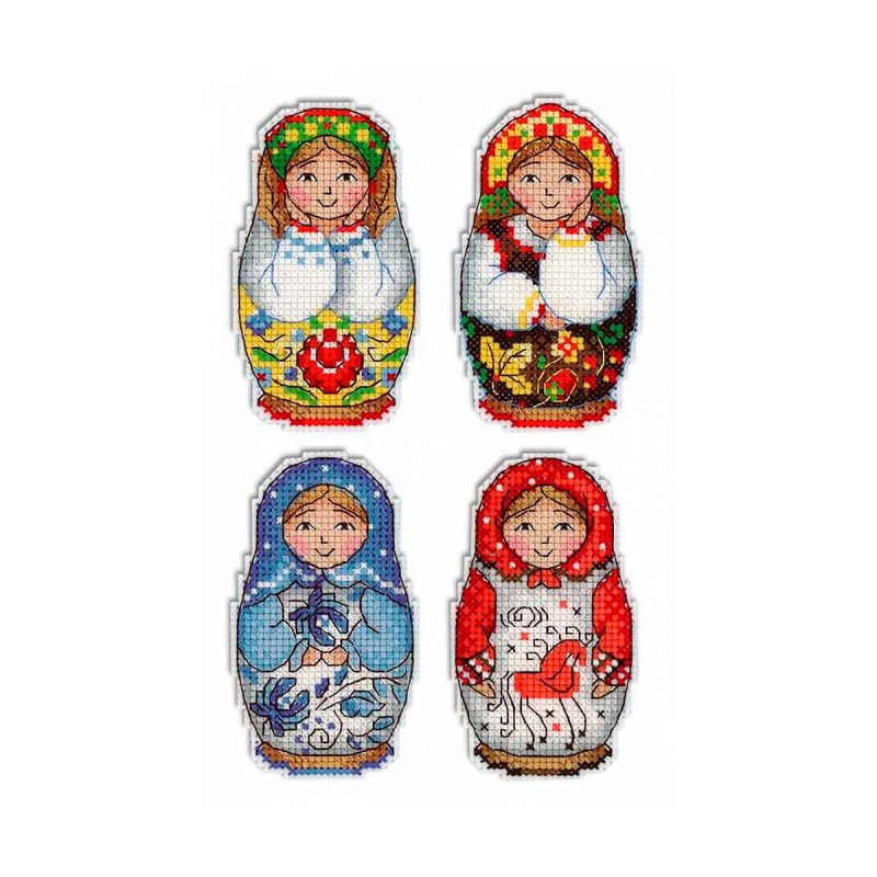 Вышивка крестом МП СТУДИЯ "Русские матрешки. Магниты" пластиковая канва (9*5см) Р-337														