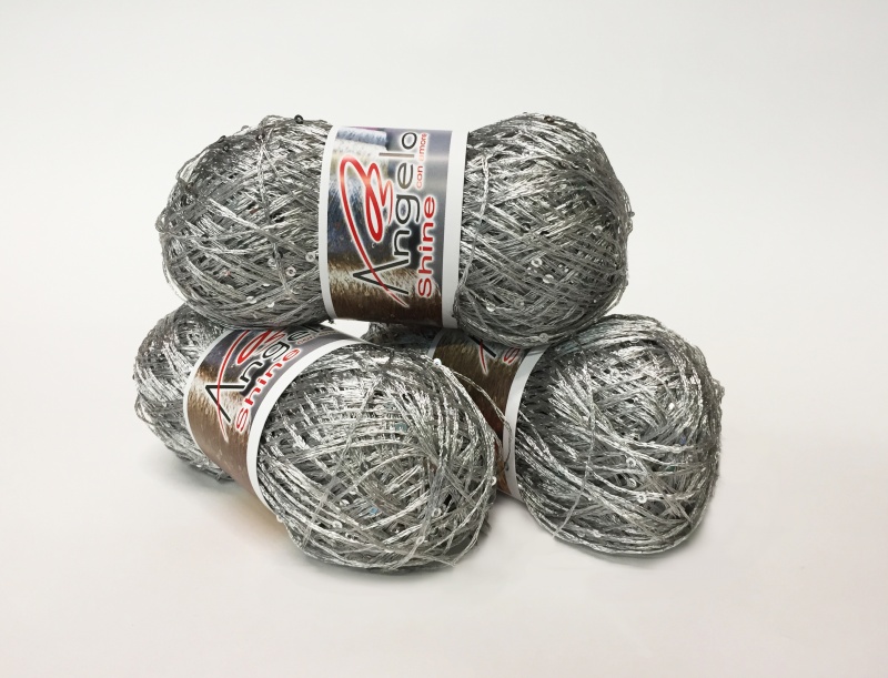 Пряжа "SHINE" 02 серебро с пайетками 5*50г. 270м 90%поламид,10%пайетки