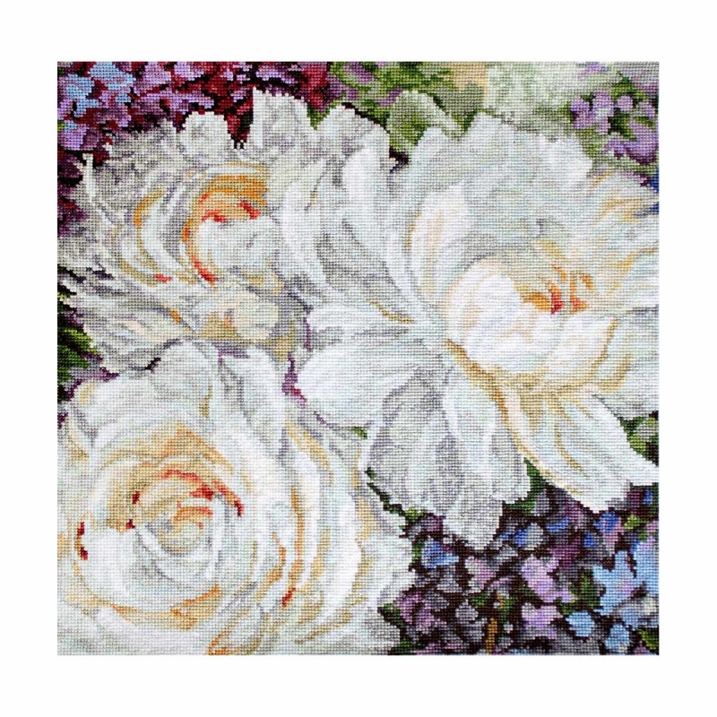 Вышивка крестом LetiStitch "Белые розы" мулине 30*30см Leti930														