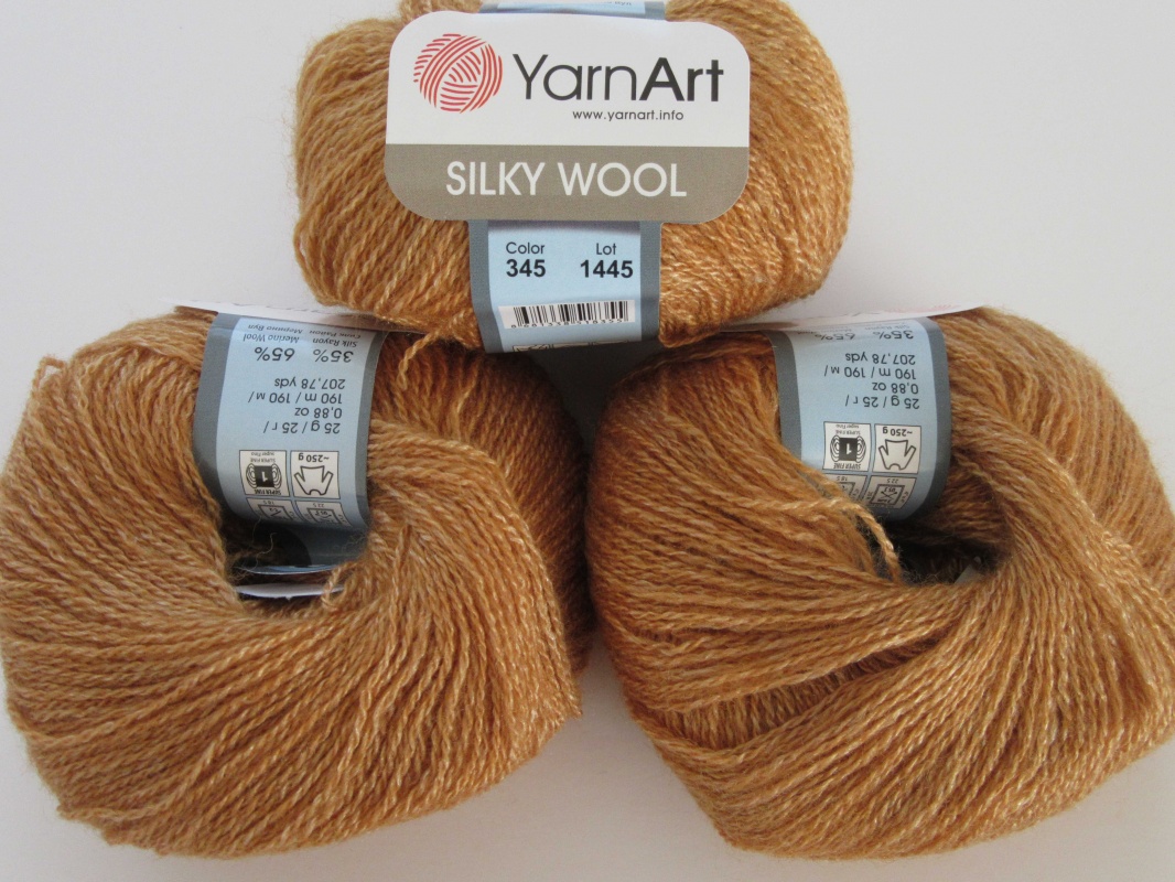 Пряжа "SILKY WOOL" 345 золото 10*25гр 190м 35% вискозный шёлк, 65% шерсть мериноса  YARNART 345														