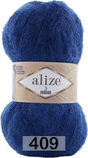 Пряжа "3 season" 409-т. синий 100г/500м 25% мохер, 24% шерсть, 51% акрил