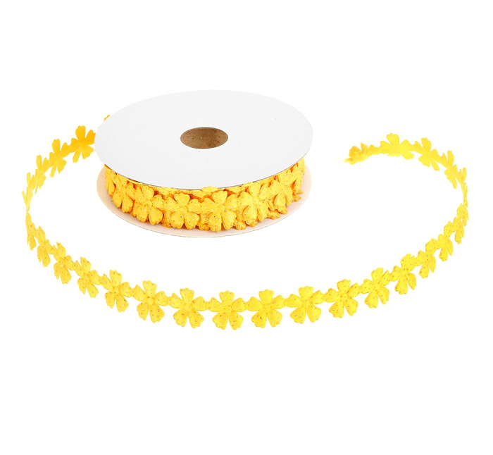Лента фигурная  "Цветочки" 20мм желтый с блестками, 20мм*9м 896341	