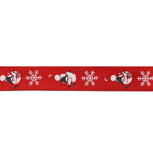 Лента атласная  "Снеговик" 15мм, красный, 15мм*22,5м