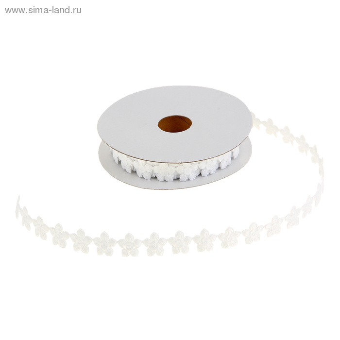 Лента фигурная  "Цветочки" 20мм белая с блестками, 20мм*9м