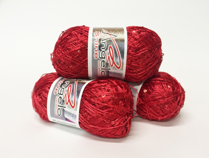 Пряжа "SHINE" 04 красный с пайетками 5*50г. 270м 90%поламид,10%пайетки 04														