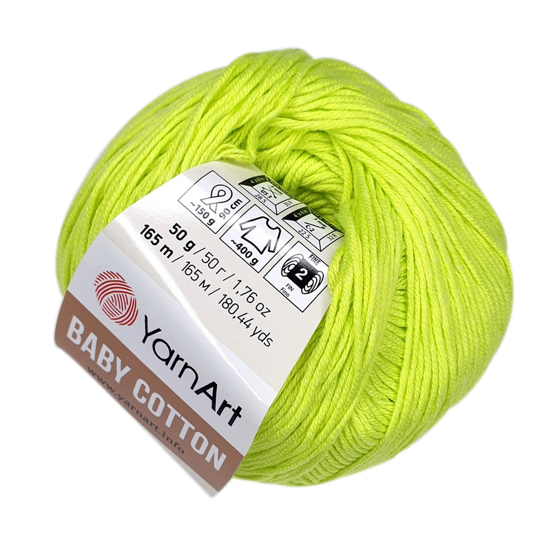 Пряжа "BABY Cotton" 430 зеленый неон 50 г. 165м 50% акрил, 50% хлопок YarnArt														