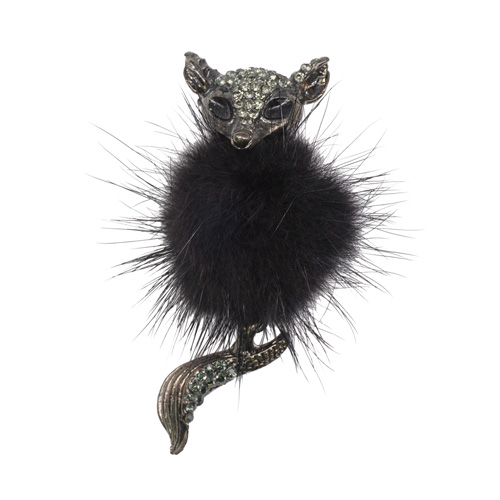 Брошь "Пушистый зверек" со стразам цвет Black черный 30*70см BR861														