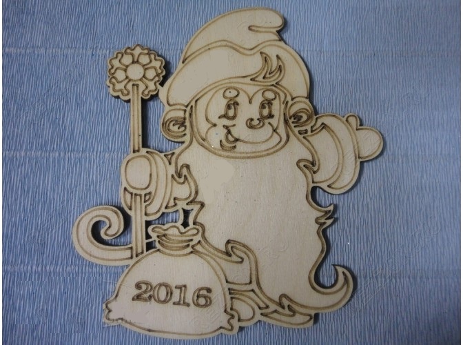 Заготовки деревян. Обезьянка на санках/с бананом/Дед Мороз/в шапочке/с гармошкой 15см*3мм фанера  Астра 04550/31336/04552/04448