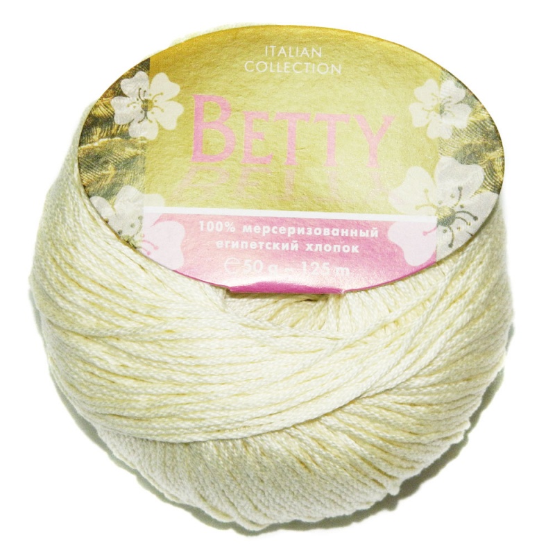 Пряжа "BETTY" 10 кремовый 10*50 г. 125м 100% мерсеризованный хлопок  Weltus								