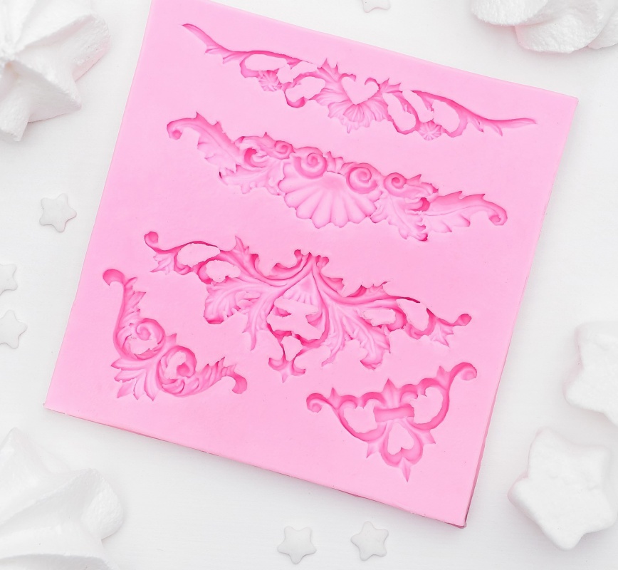 Молд для творчества "Вензеля, лепнина" розовый 10,5*10,5*0,7см силикон  АртУзор 3624607														