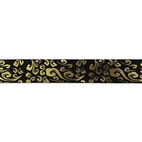 Лента атласная  "Зимний узор" золото на черном 25мм, 25мм*22,8м 7715282														