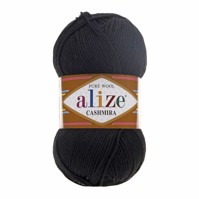 Пряжа "CASHMIRA PURE WOOL" 60 черный 5*100 г. 300м 100% шерсть  ALIZE