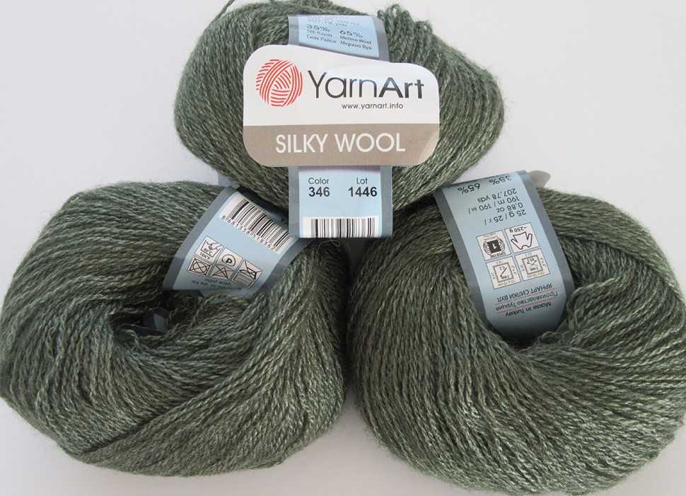 Пряжа "SILKY WOOL" 346 зеленый 10*25гр 190м 35% вискозный шёлк, 65% шерсть мериноса  YARNART 346														