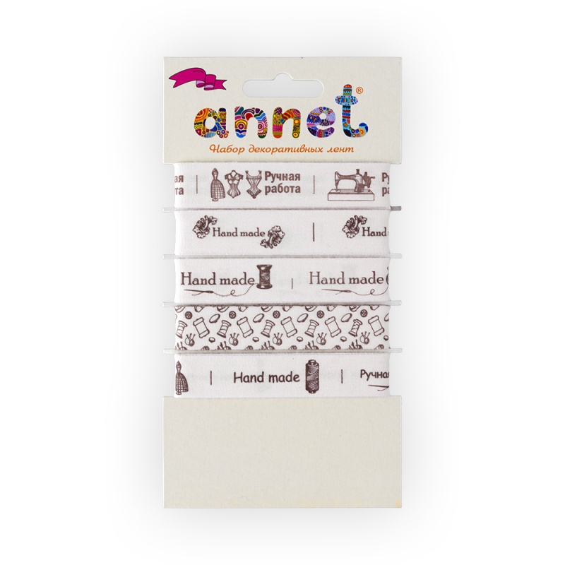 Лента декоративная набор "Ручная работа/ Hand Made..." (5видов) 16мм  Annet LRS-019														