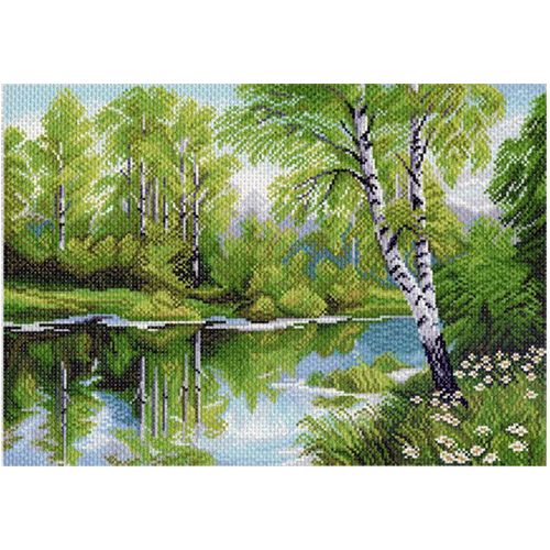 Канва с рисунком мулине "Березы у озера" (33*45см)  МАТРЕНИН ПОСАД 1020
