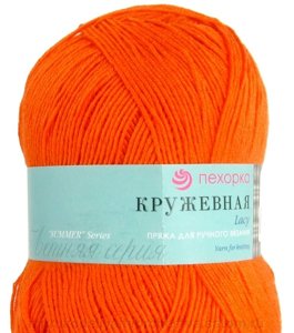 Пряжа "Кружевная" 189 яркооранжевый 5*50 г. 280м 100% акрил  Пехорка