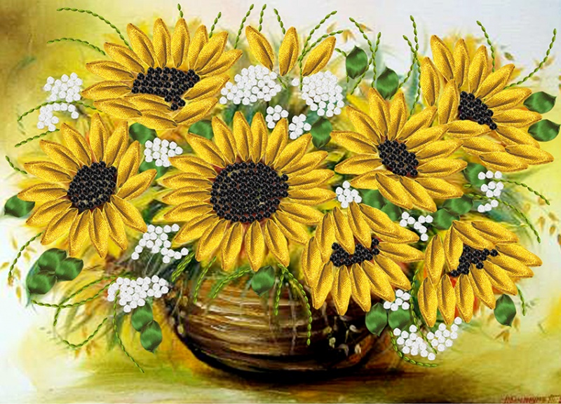 Вышивка лентами Наследие "Желтые цветы"  26*36см НЛ3-019														