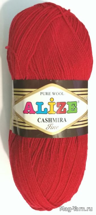 Пряжа "CASHMIRA FINE PURE WOOL" красный 56 5*100 г. 450м 100% шерсть  ALIZE