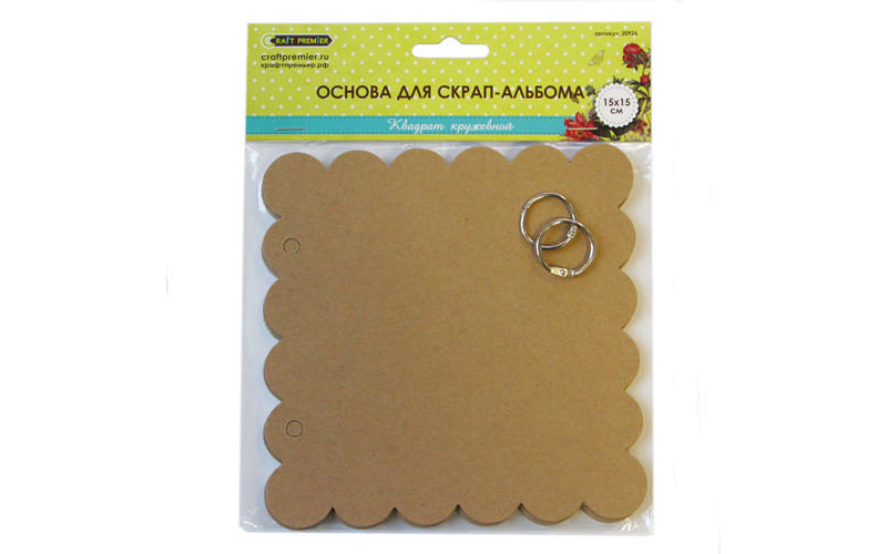 Основа для скрап-альбома "Квадрат кружевной" 5 листов 15*15см + кольца для альбома  Craft Premier 20926														
