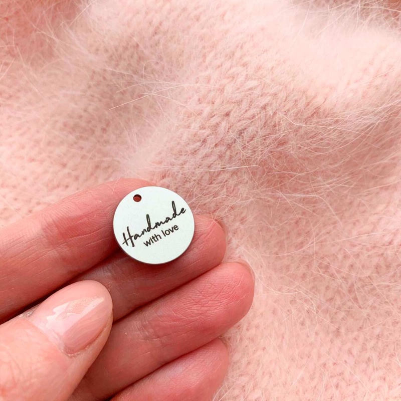 Бирка металл. круглая с одним отв. "Hand Made with love" D16 мм, набор 4шт. за 1шт. 614278														