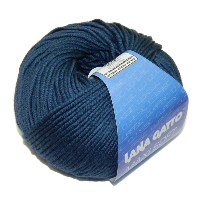 Пряжа "MAXI SOFT" 5522 синий 10*50 г. 90м 100% мериносовая шерсть экстрафайн  LANA GATTO 5522														