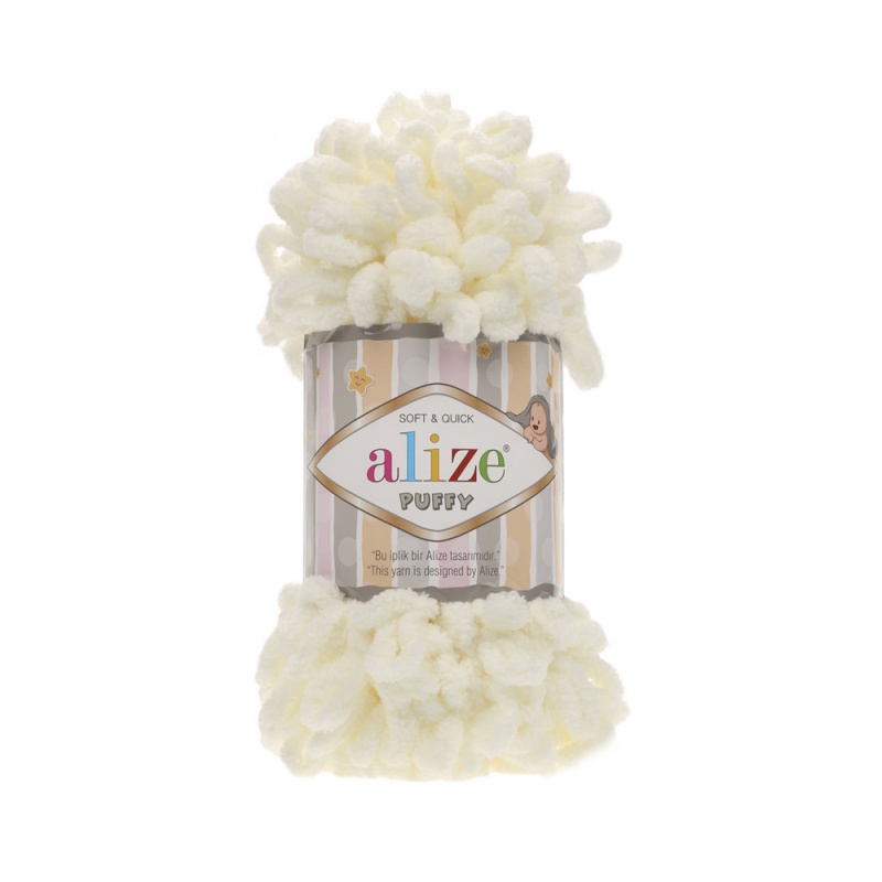 Пряжа "PUFFY" 62 св. молочный 5*100 г. 9,2м. 100% микрополиэстр 62														