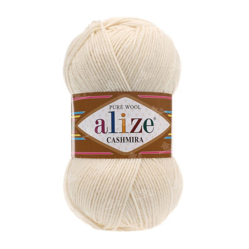 Пряжа "CASHMIRA PURE WOOL" 01 кремовый 5*100 г. 300м 100% шерсть  ALIZE