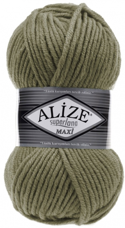 Пряжа "SUPERLANA MAXI" 345 хаки 5*100 г. 100м 75% акрил, 25 % шерсть  ALIZE