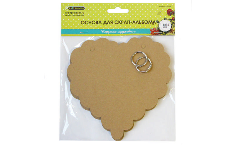 Основа для скрап-альбома "Сердечко кружевное" 5 листов 15*15см + кольца для альбома  Craft Premier 20928														