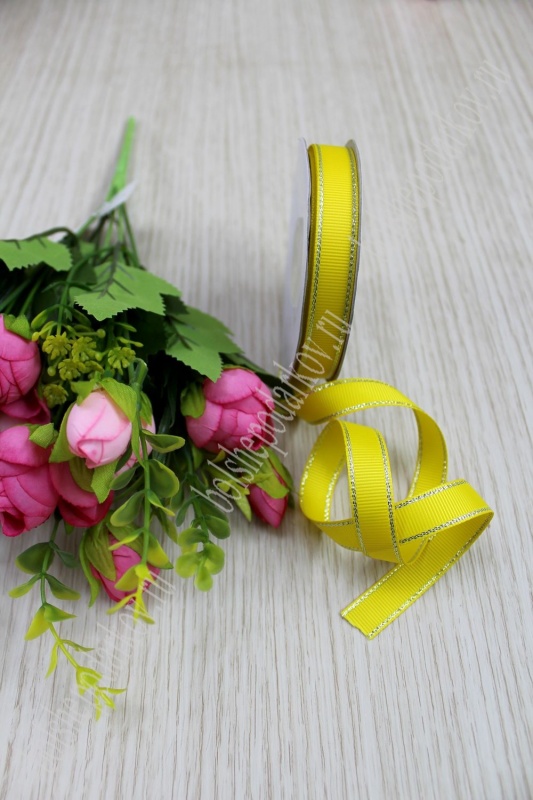 Лента репсовая с люрексом, цвет желтый 12мм, 12мм*18,2м 126-9/SF-711														