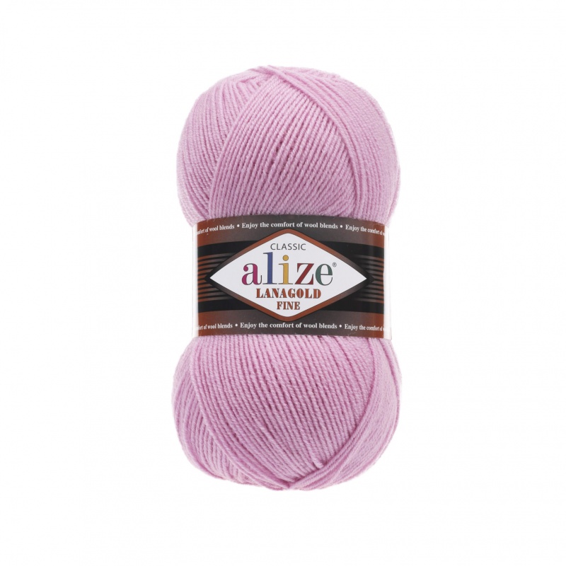 Пряжа "LANAGOLD Fine" 98 розово-сиреневый 5*100 г. 390м 49% шерсть, 51 % акрил  ALIZE 98														