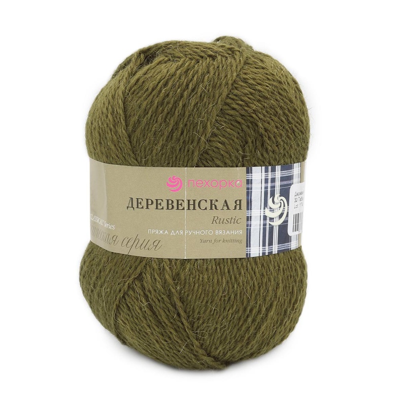 Пряжа "Деревенская" 32 табак 10*100 г. 250м 100% шерсть п/грубая  Пехорка 32														