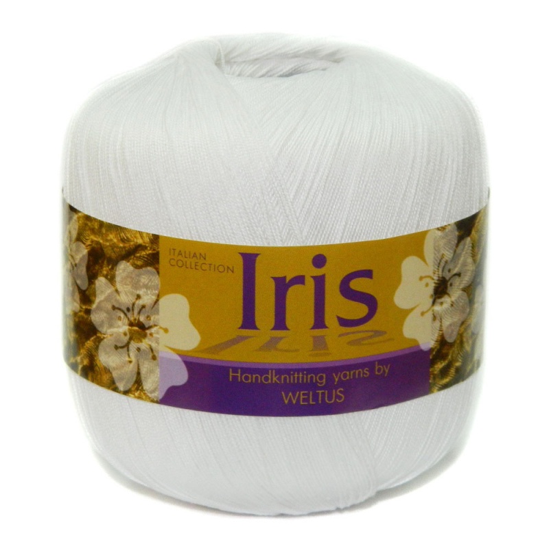 Пряжа "IRIS (Ирис)" 0082 белый 4*50 г. 450м 100% мерсеризованный хлопок  Weltus Италия 0082														