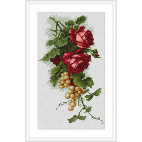 Вышивка крестом Luca-S "Красные розы с виноградом" мулине 20*33см  Молдова