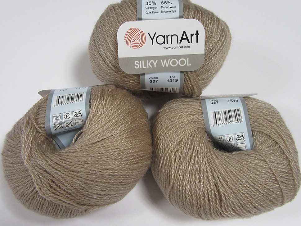 Пряжа "SILKY WOOL" 337 бежевый 10*25гр 190м 35% вискозный шёлк, 65% шерсть мериноса  YARNART 337														