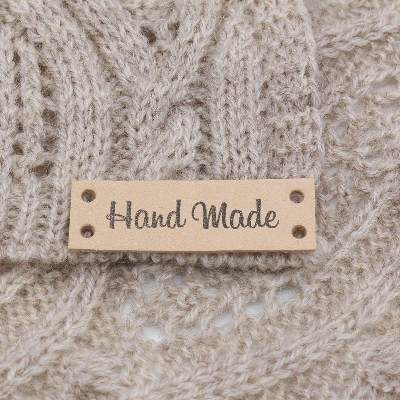 Бирка кожаная пришивная "Hand Made" цв. бежевый 1,4*4см, уп.4шт. за 1шт. 559228														
