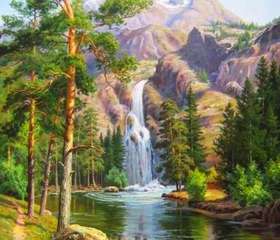 Мозаика "Горный водопад" стразами 30*40см  Алмазная живопись