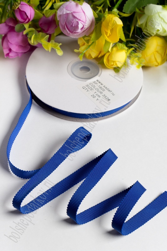 Лента репсовая с волнистыми краями, синий 352 10мм*18,2м 128-703/SF-1805														