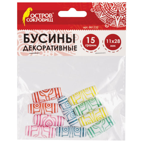 Бусины пластик 11*28мм "Бочонки" 15г. цв. пастельные 5цв.  Остров Сокровищ 661232														