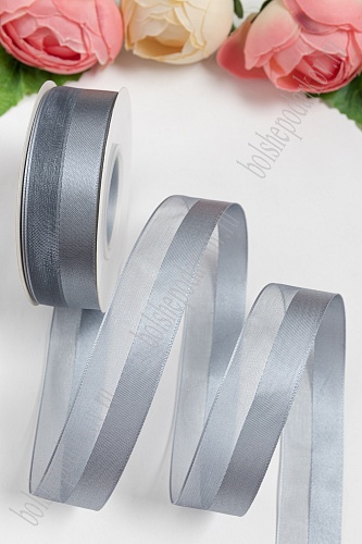 Лента капроновая с атласом 25мм*25ярд серый №1059 SF-5803/28-142														