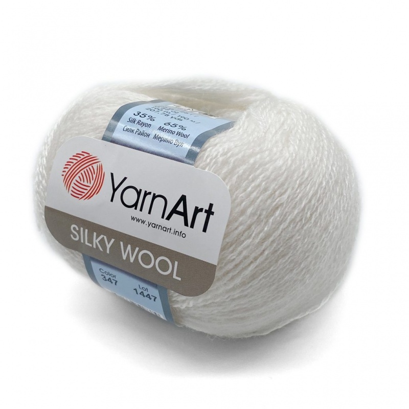 Пряжа "SILKY WOOL" 347 белый 10*25гр 190м 35% вискозный шёлк, 65% шерсть мериноса  YARNART 347														